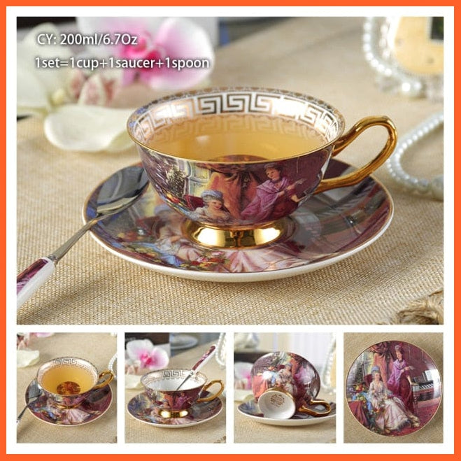 200Ml Europe Noble Bone China Coffee Cup Saucer Spoon Set | Ceramic Mug Top-Grade Porcelain Tea Cup | whatagift.com.au.