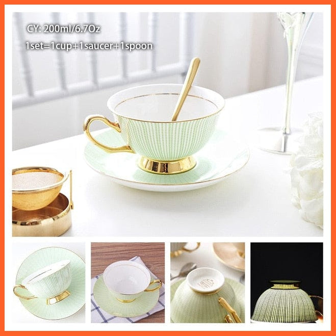 200Ml Europe Noble Bone China Coffee Cup Saucer Spoon Set | Ceramic Mug Top-Grade Porcelain Tea Cup | whatagift.com.au.