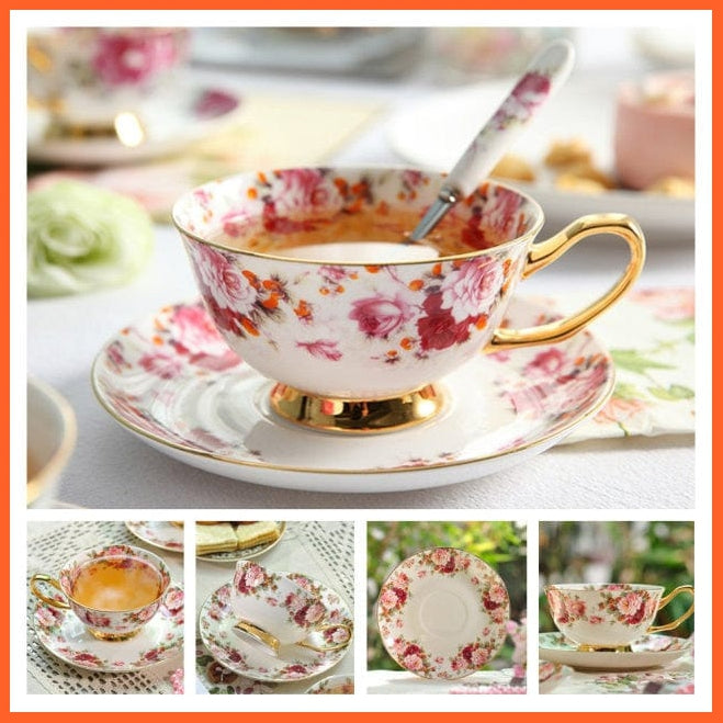 200Ml Europe Noble Bone China Coffee Cup Saucer Spoon Set | Ceramic Mug Top-Grade Porcelain Tea Cup | whatagift.com.au.