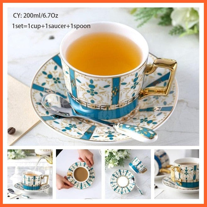 200Ml Europe Noble Bone China Coffee Cup Saucer Spoon Set | Ceramic Mug Top-Grade Porcelain Tea Cup | whatagift.com.au.