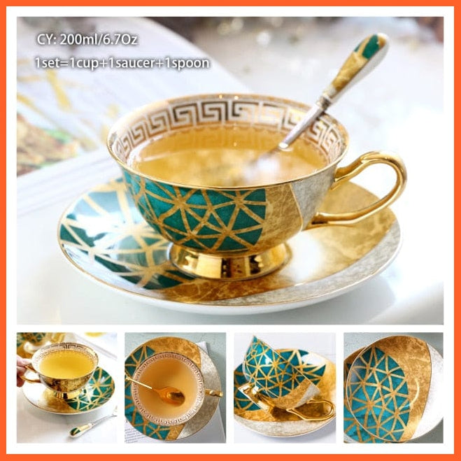 200Ml Europe Noble Bone China Coffee Cup Saucer Spoon Set | Ceramic Mug Top-Grade Porcelain Tea Cup | whatagift.com.au.
