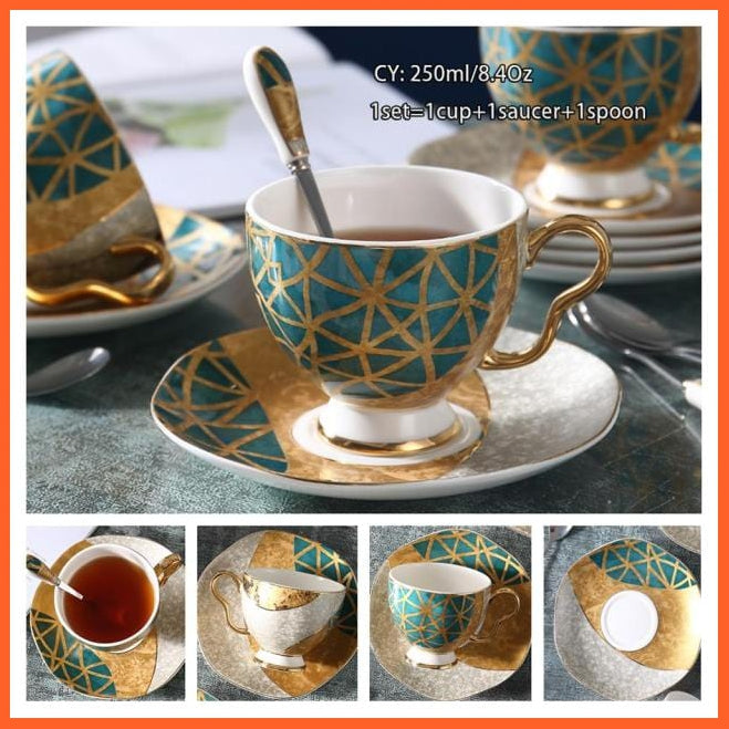 200Ml Europe Noble Bone China Coffee Cup Saucer Spoon Set | Ceramic Mug Top-Grade Porcelain Tea Cup | whatagift.com.au.