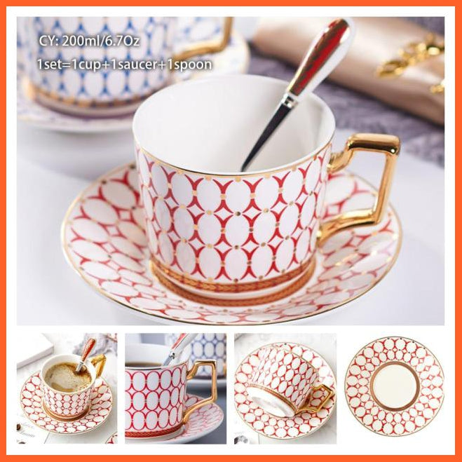 200Ml Europe Noble Bone China Coffee Cup Saucer Spoon Set | Ceramic Mug Top-Grade Porcelain Tea Cup | whatagift.com.au.