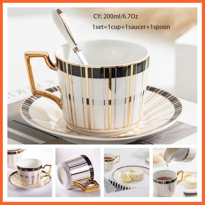200Ml Europe Noble Bone China Coffee Cup Saucer Spoon Set | Ceramic Mug Top-Grade Porcelain Tea Cup | whatagift.com.au.