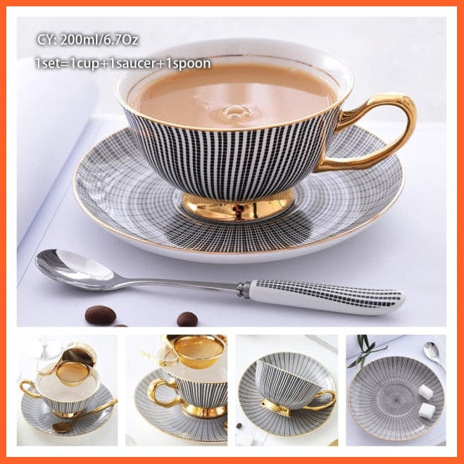 200Ml Europe Noble Bone China Coffee Cup Saucer Spoon Set | Ceramic Mug Top-Grade Porcelain Tea Cup | whatagift.com.au.