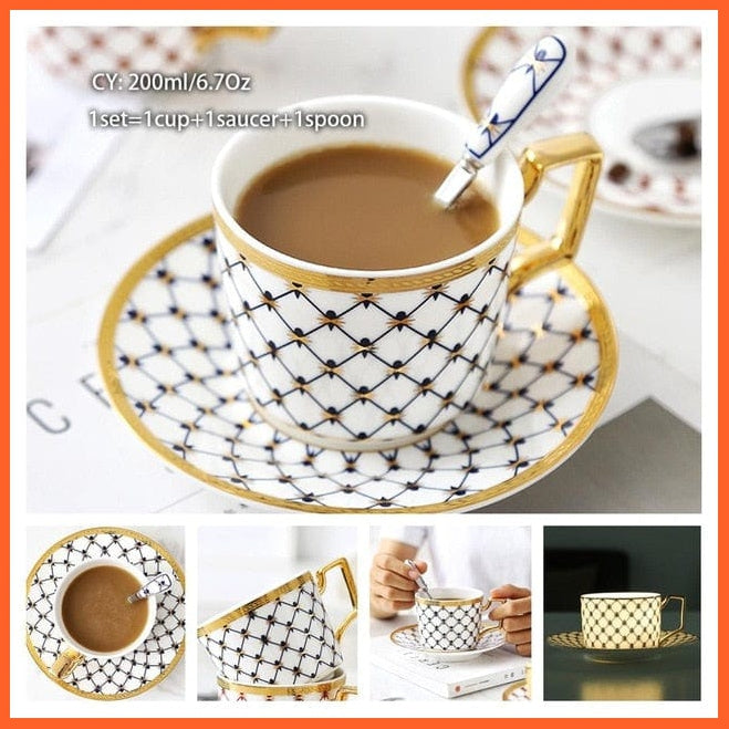 200Ml Europe Noble Bone China Coffee Cup Saucer Spoon Set | Ceramic Mug Top-Grade Porcelain Tea Cup | whatagift.com.au.