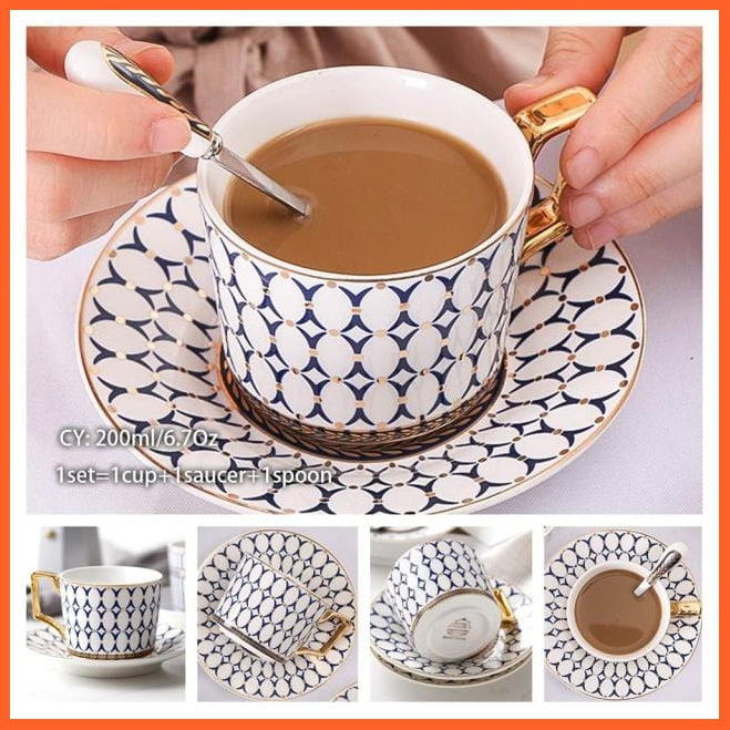 200Ml Europe Noble Bone China Coffee Cup Saucer Spoon Set | Ceramic Mug Top-Grade Porcelain Tea Cup | whatagift.com.au.