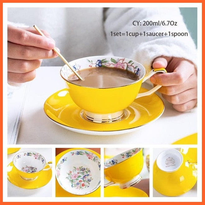 200Ml Europe Noble Bone China Coffee Cup Saucer Spoon Set | Ceramic Mug Top-Grade Porcelain Tea Cup | whatagift.com.au.