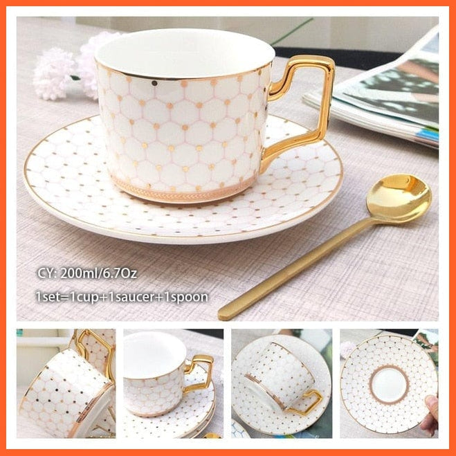 200Ml Europe Noble Bone China Coffee Cup Saucer Spoon Set | Ceramic Mug Top-Grade Porcelain Tea Cup | whatagift.com.au.