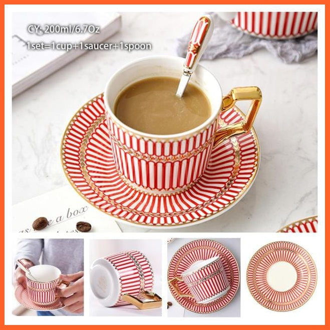 200Ml Europe Noble Bone China Coffee Cup Saucer Spoon Set | Ceramic Mug Top-Grade Porcelain Tea Cup | whatagift.com.au.