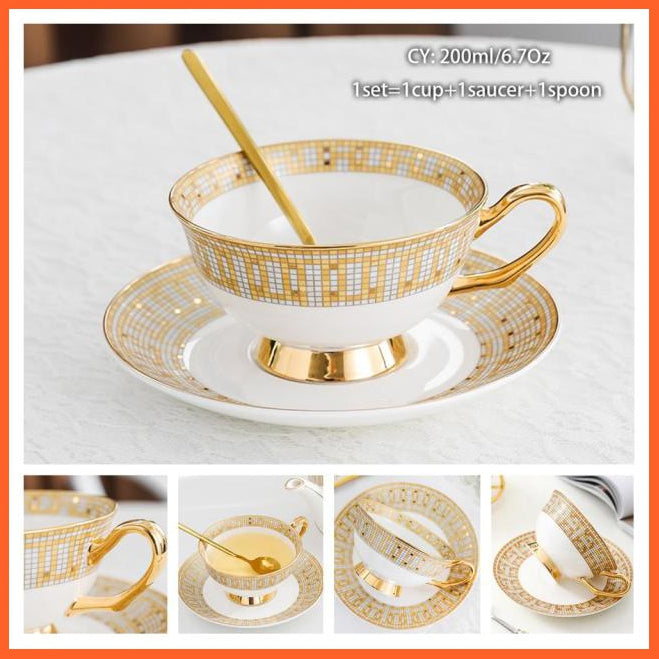 200Ml Europe Noble Bone China Coffee Cup Saucer Spoon Set | Ceramic Mug Top-Grade Porcelain Tea Cup | whatagift.com.au.