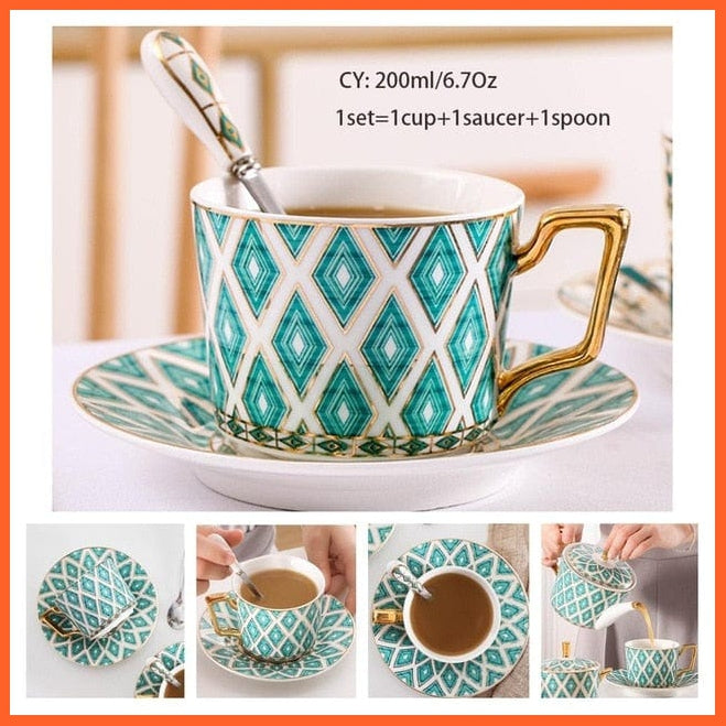 200Ml Europe Noble Bone China Coffee Cup Saucer Spoon Set | Ceramic Mug Top-Grade Porcelain Tea Cup | whatagift.com.au.