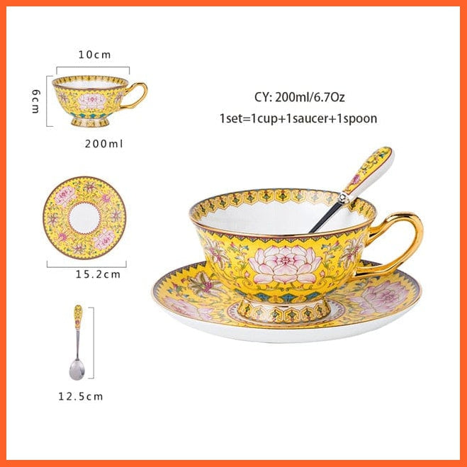 200Ml Europe Noble Bone China Coffee Cup Saucer Spoon Set | Ceramic Mug Top-Grade Porcelain Tea Cup | whatagift.com.au.
