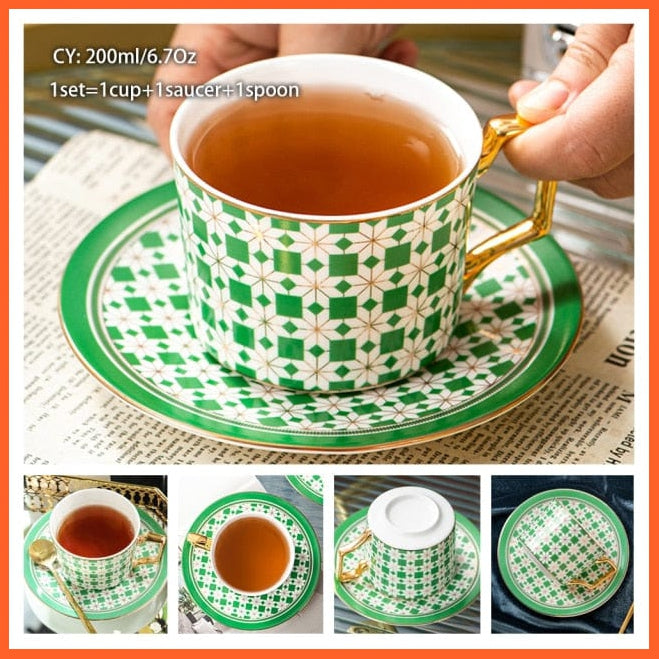 200Ml Europe Noble Bone China Coffee Cup Saucer Spoon Set | Ceramic Mug Top-Grade Porcelain Tea Cup | whatagift.com.au.