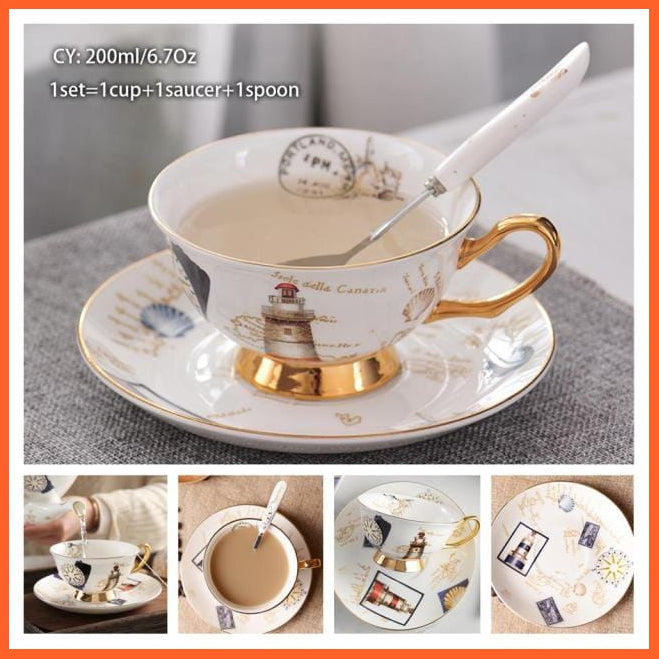 200Ml Europe Noble Bone China Coffee Cup Saucer Spoon Set | Ceramic Mug Top-Grade Porcelain Tea Cup | whatagift.com.au.