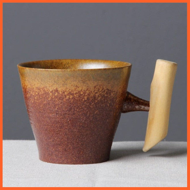 Japanese-Style Vintage Rust Look Ceramic Coffee Mug Tumbler With Wood Handle | whatagift.com.au.