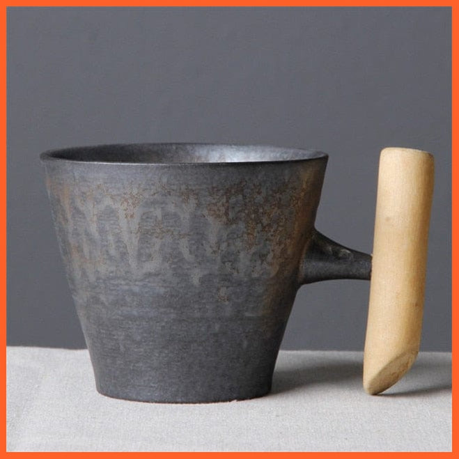 Japanese-Style Vintage Rust Look Ceramic Coffee Mug Tumbler With Wood Handle | whatagift.com.au.
