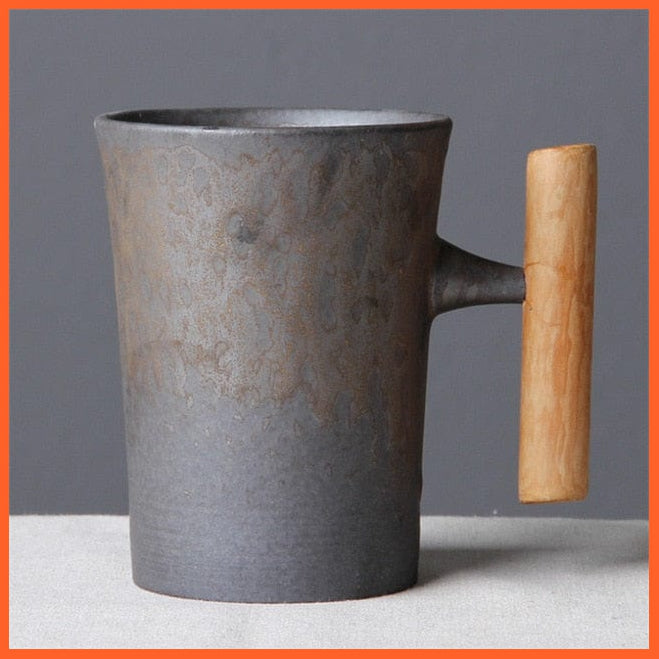 Japanese-Style Vintage Rust Look Ceramic Coffee Mug Tumbler With Wood Handle | whatagift.com.au.