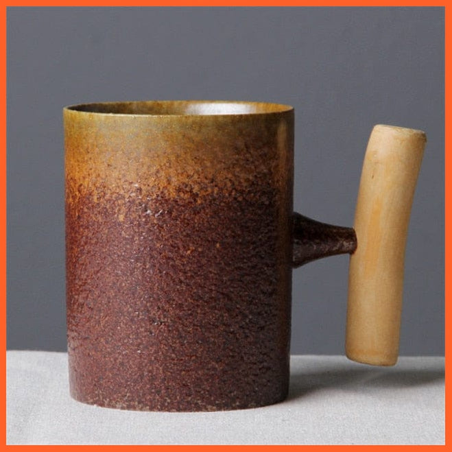 Japanese-Style Vintage Rust Look Ceramic Coffee Mug Tumbler With Wood Handle | whatagift.com.au.