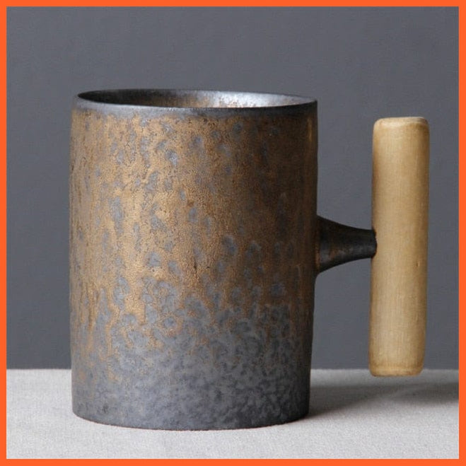 Japanese-Style Vintage Rust Look Ceramic Coffee Mug Tumbler With Wood Handle | whatagift.com.au.