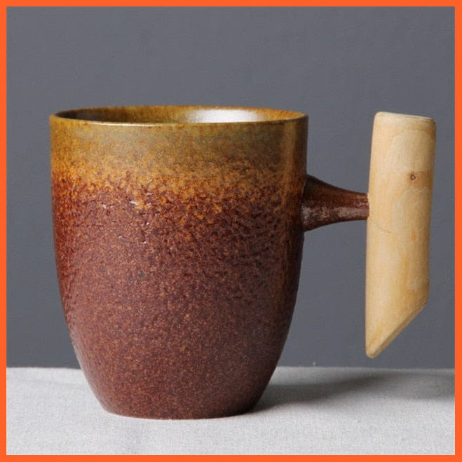 Japanese-Style Vintage Rust Look Ceramic Coffee Mug Tumbler With Wood Handle | whatagift.com.au.