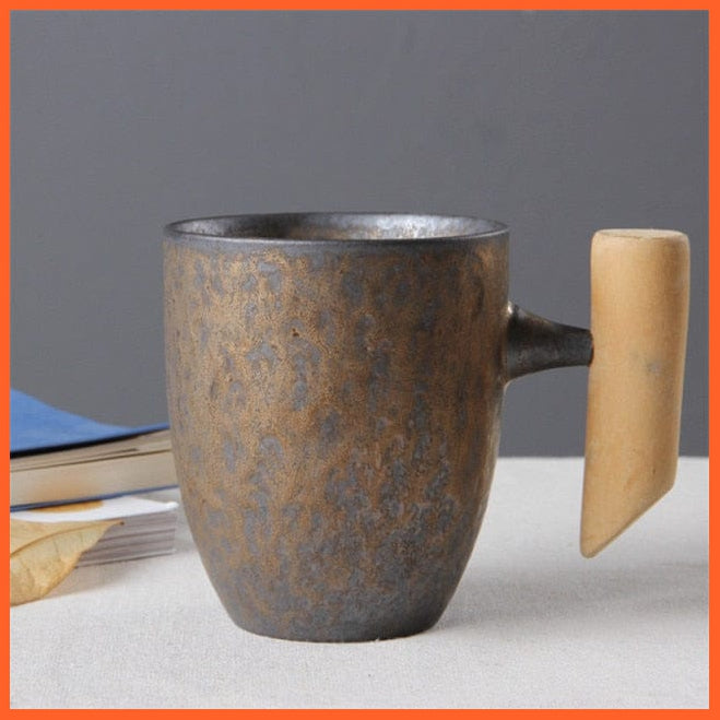 Japanese-Style Vintage Rust Look Ceramic Coffee Mug Tumbler With Wood Handle | whatagift.com.au.