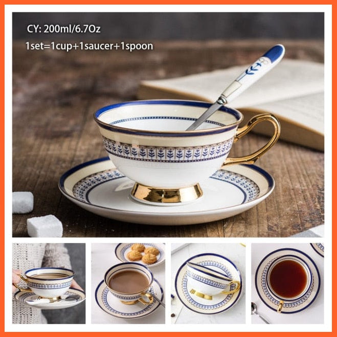 200Ml Europe Noble Bone China Coffee Cup Saucer Spoon Set | Ceramic Mug Top-Grade Porcelain Tea Cup | whatagift.com.au.