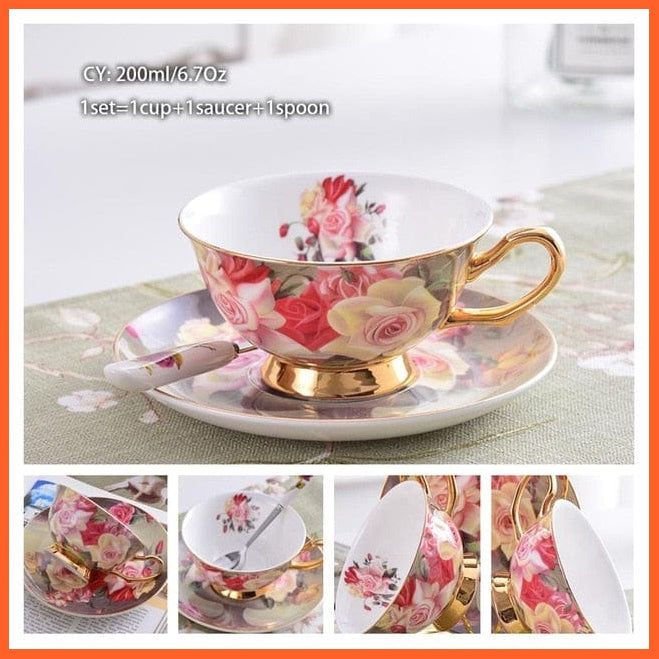 200Ml Europe Noble Bone China Coffee Cup Saucer Spoon Set | Ceramic Mug Top-Grade Porcelain Tea Cup | whatagift.com.au.