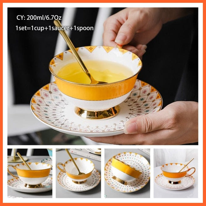 200Ml Europe Noble Bone China Coffee Cup Saucer Spoon Set | Ceramic Mug Top-Grade Porcelain Tea Cup | whatagift.com.au.