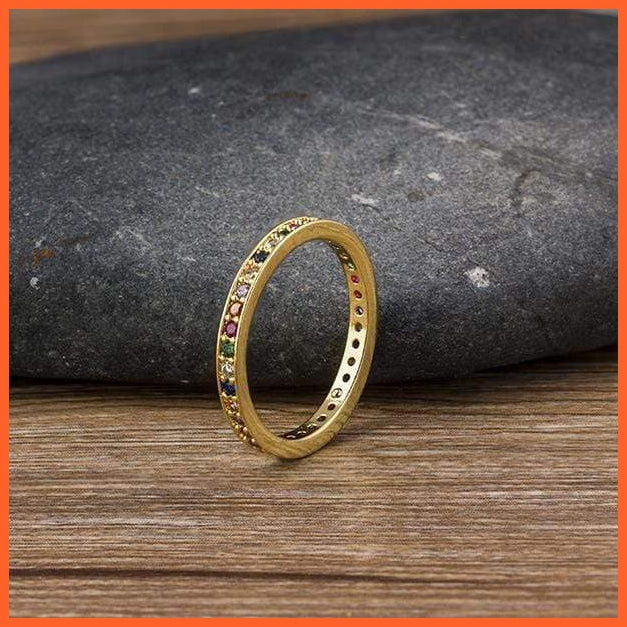 Women'S Colorful Eternity Band Ring Thin Skinny Birthstone Rainbow Color Ring | whatagift.com.au.