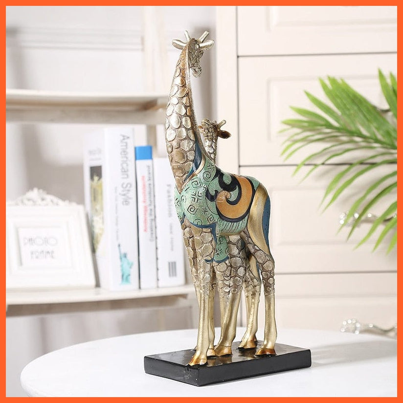 whatagift.com.au Colorful Pattern Mom Giraffe Baby Giraffe Figurine  For Home Decore