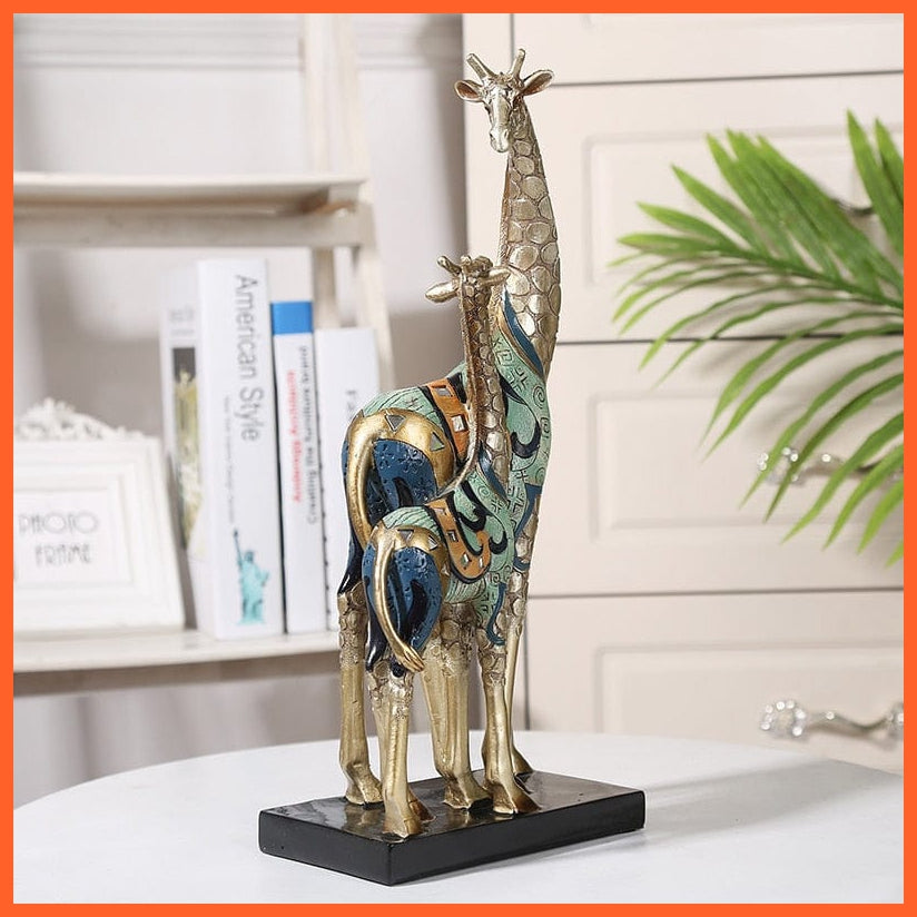 whatagift.com.au Colorful Pattern Mom Giraffe Baby Giraffe Figurine  For Home Decore