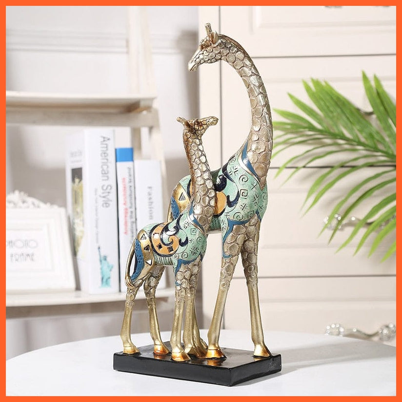 whatagift.com.au Colorful Pattern Mom Giraffe Baby Giraffe Figurine  For Home Decore