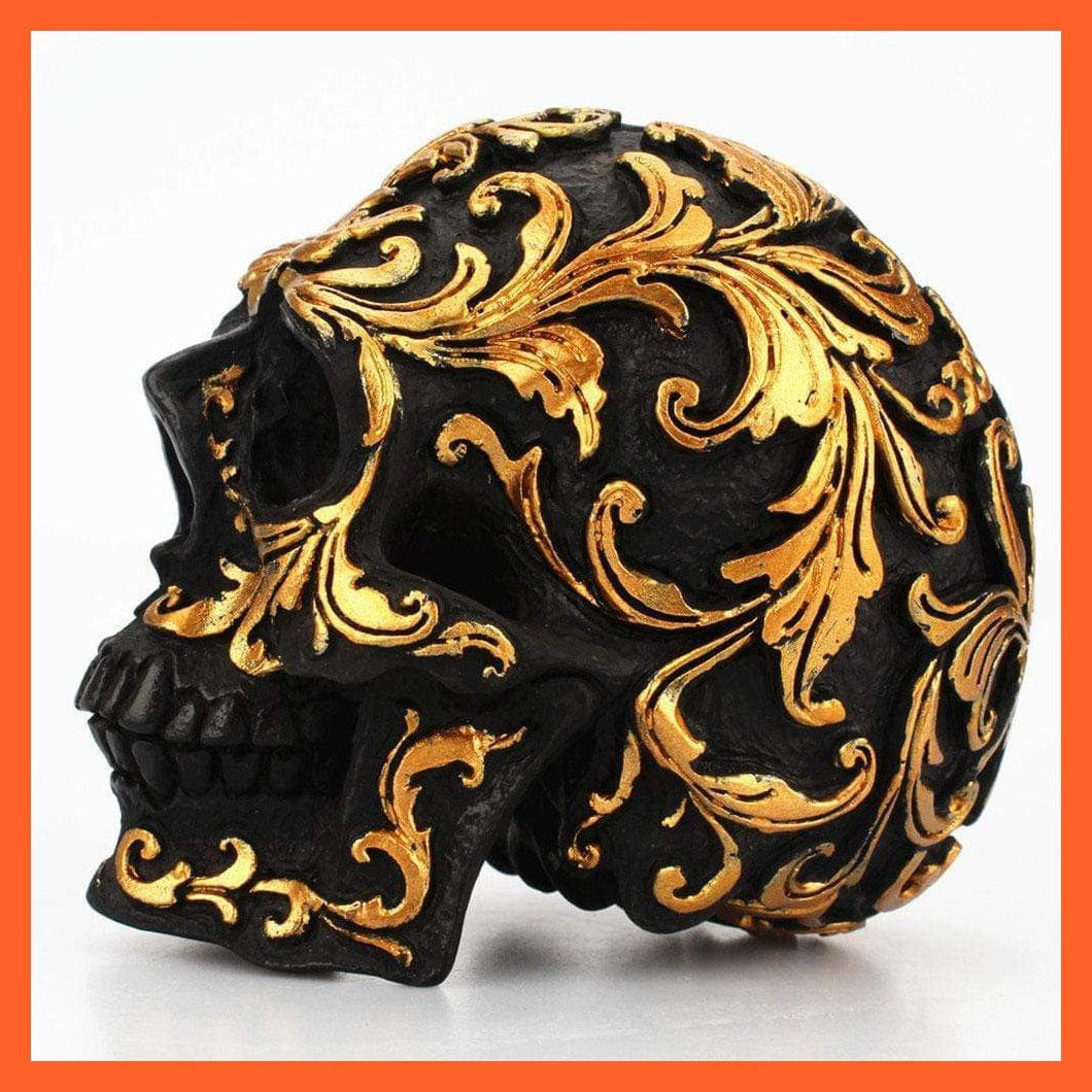 whatagift.com.au Copy of Black Skull Head Golden Carving Skull