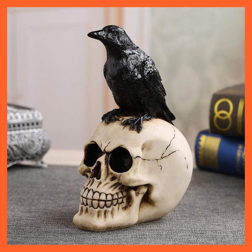 whatagift.com.au Copy of Skull With Sitting Crow Statue | Resin Craft Crow Skull Fashion Home Decor Creative Statue Personalized Ornaments