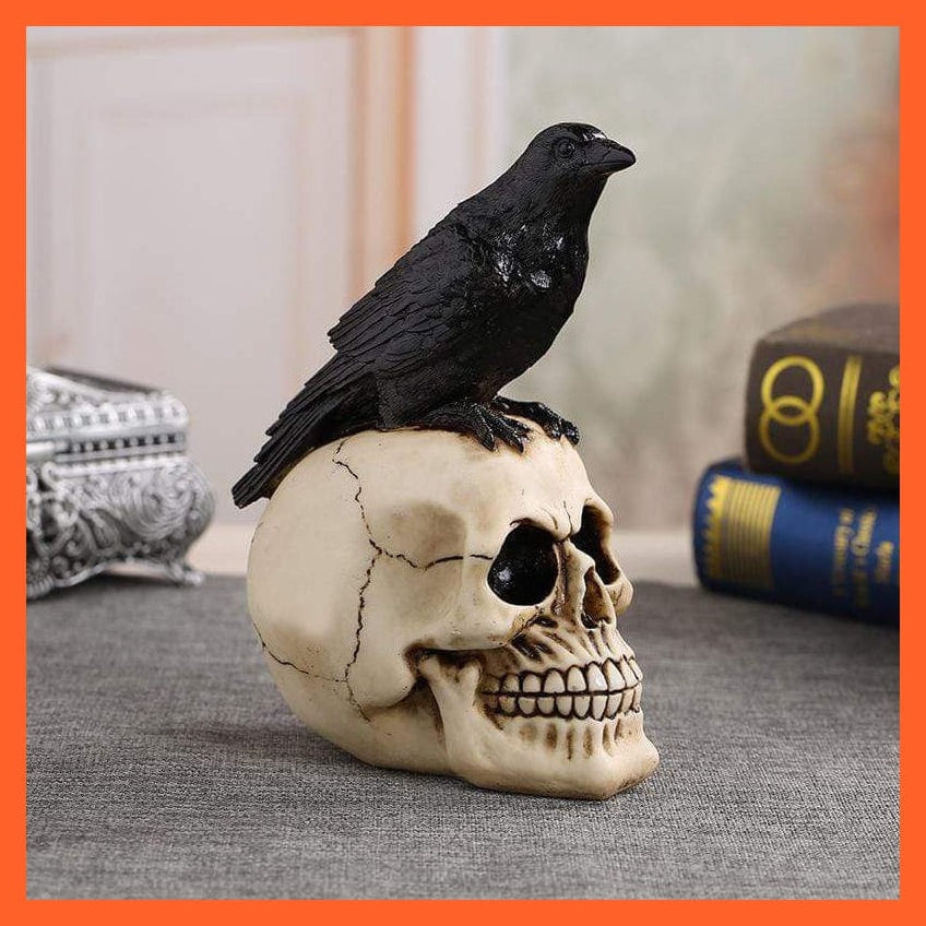 whatagift.com.au Copy of Skull With Sitting Crow Statue | Resin Craft Crow Skull Fashion Home Decor Creative Statue Personalized Ornaments