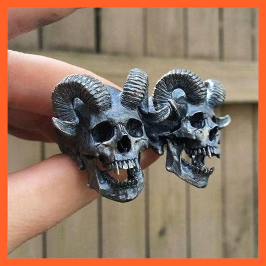 whatagift.com.au Copy of Vintage Gothic Punk Stainless Steel Ring | Demon Satan Goat Skull Ring Men'S Motorcycle Ring Jewellery Accessories