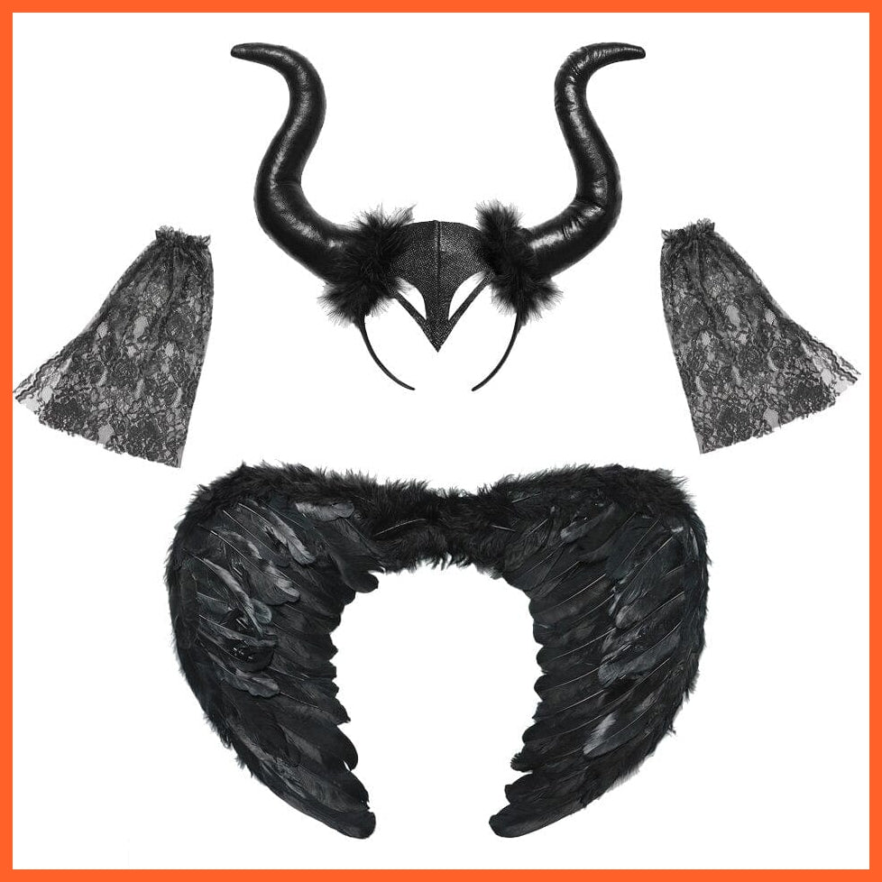 Gothic Evil Witch Princess Mesh Skirts With Horns | Girls Maleficent Costume Halloween Party | whatagift.com.au.