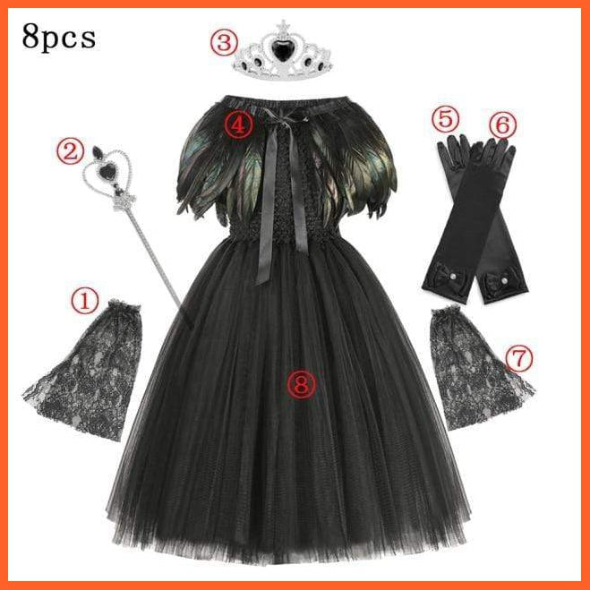 Maleficent Costume Dress Witch Princess Horns Mesh Skirts For Girls | Halloween Maleficent Cosplay Outfits | whatagift.com.au.