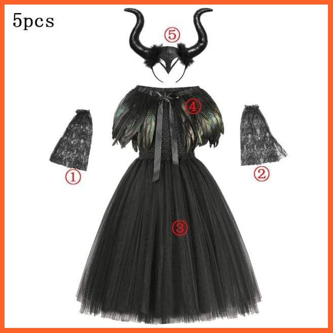 Maleficent Costume Dress Witch Princess Horns Mesh Skirts For Girls | Halloween Maleficent Cosplay Outfits | whatagift.com.au.