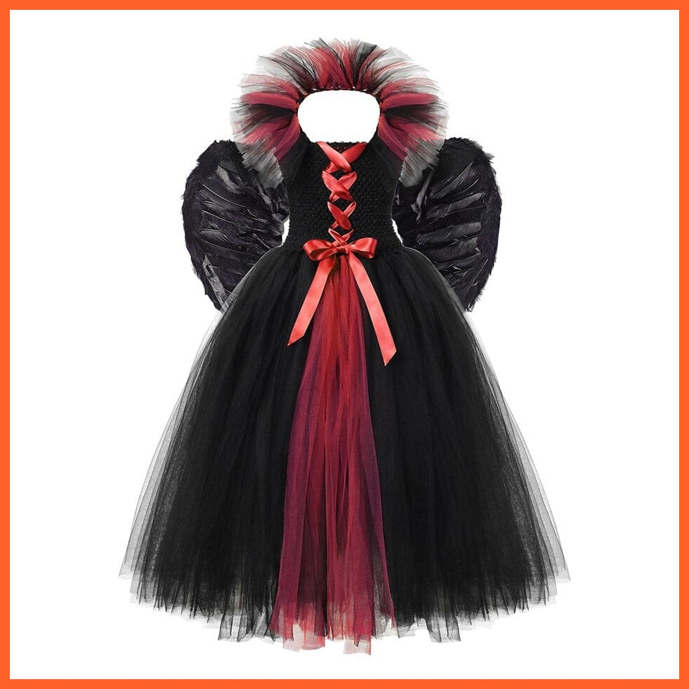 Gothic Evil Witch Princess Mesh Skirts With Horns | Maleficent Costume For Girls Halloween Witch Cosplay Outfits | whatagift.com.au.