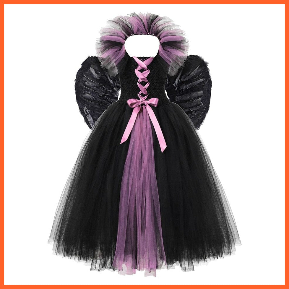Gothic Evil Witch Princess Mesh Skirts With Horns | Maleficent Costume For Girls Halloween Witch Cosplay Outfits | whatagift.com.au.