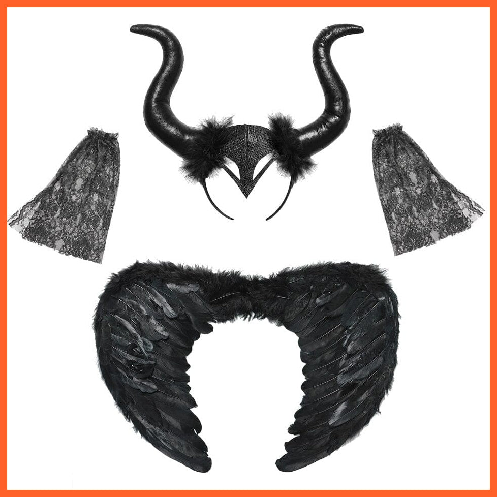 Gothic Evil Witch Princess Mesh Skirts With Horns | Maleficent Costume For Girls Halloween Witch Cosplay Outfits | whatagift.com.au.