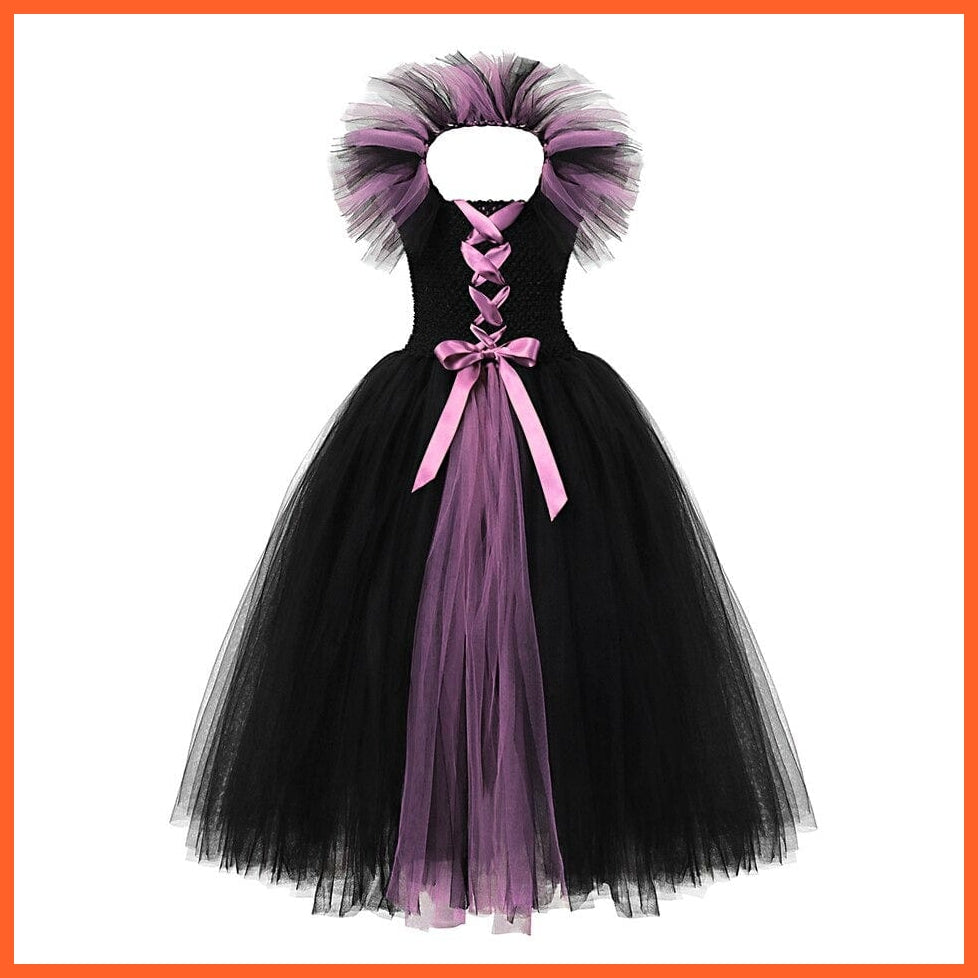 Gothic Evil Witch Princess Mesh Skirts With Horns | Maleficent Costume For Girls Halloween Witch Cosplay Outfits | whatagift.com.au.