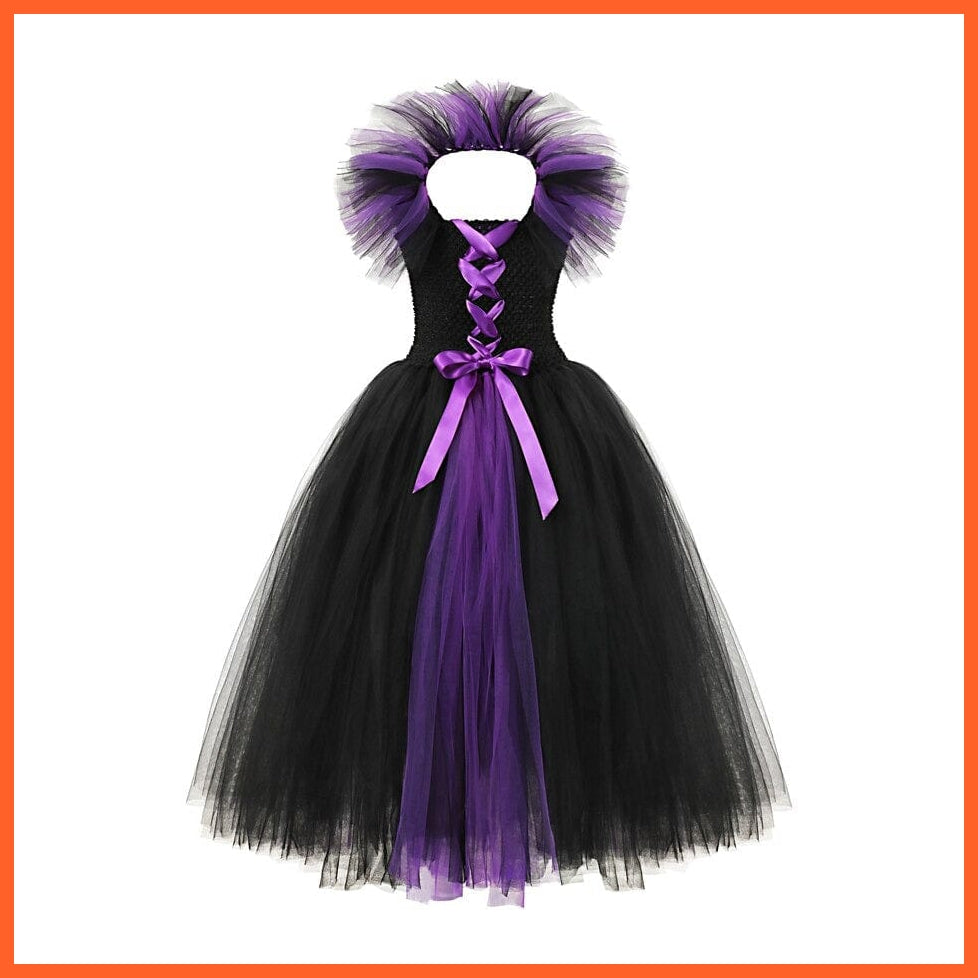 Gothic Evil Witch Princess Mesh Skirts With Horns | Maleficent Costume For Girls Halloween Witch Cosplay Outfits | whatagift.com.au.