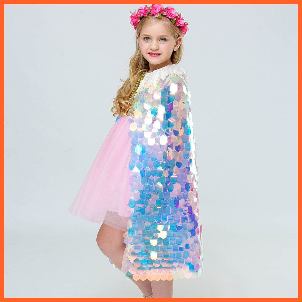 whatagift.com.au Costume Girls Little Mermaid Cloak Children Colorful Sequined Capes Princess Costume