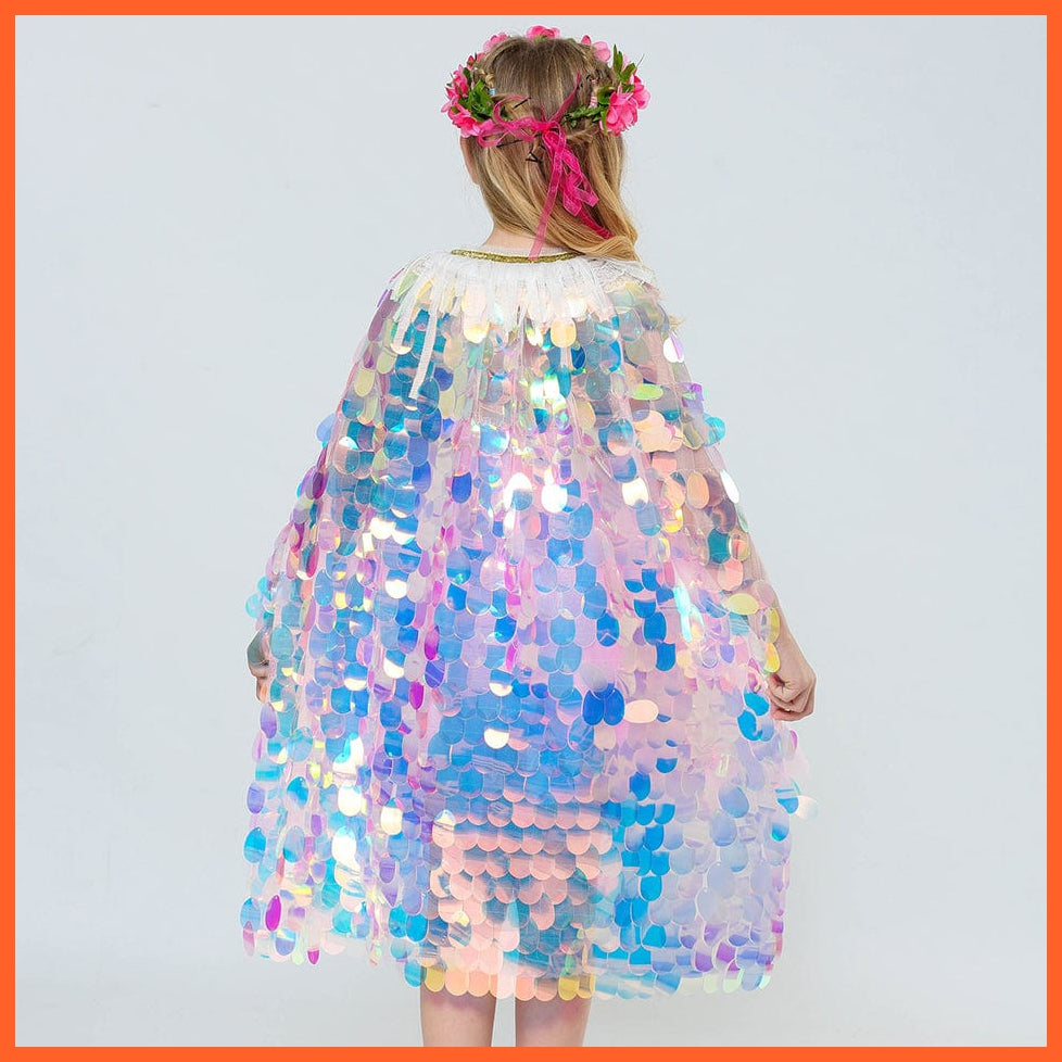 whatagift.com.au Costume Girls Little Mermaid Cloak Children Colorful Sequined Capes Princess Costume
