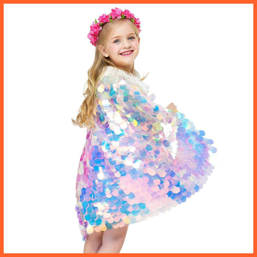 whatagift.com.au Costume Girls Little Mermaid Cloak Children Colorful Sequined Capes Princess Costume