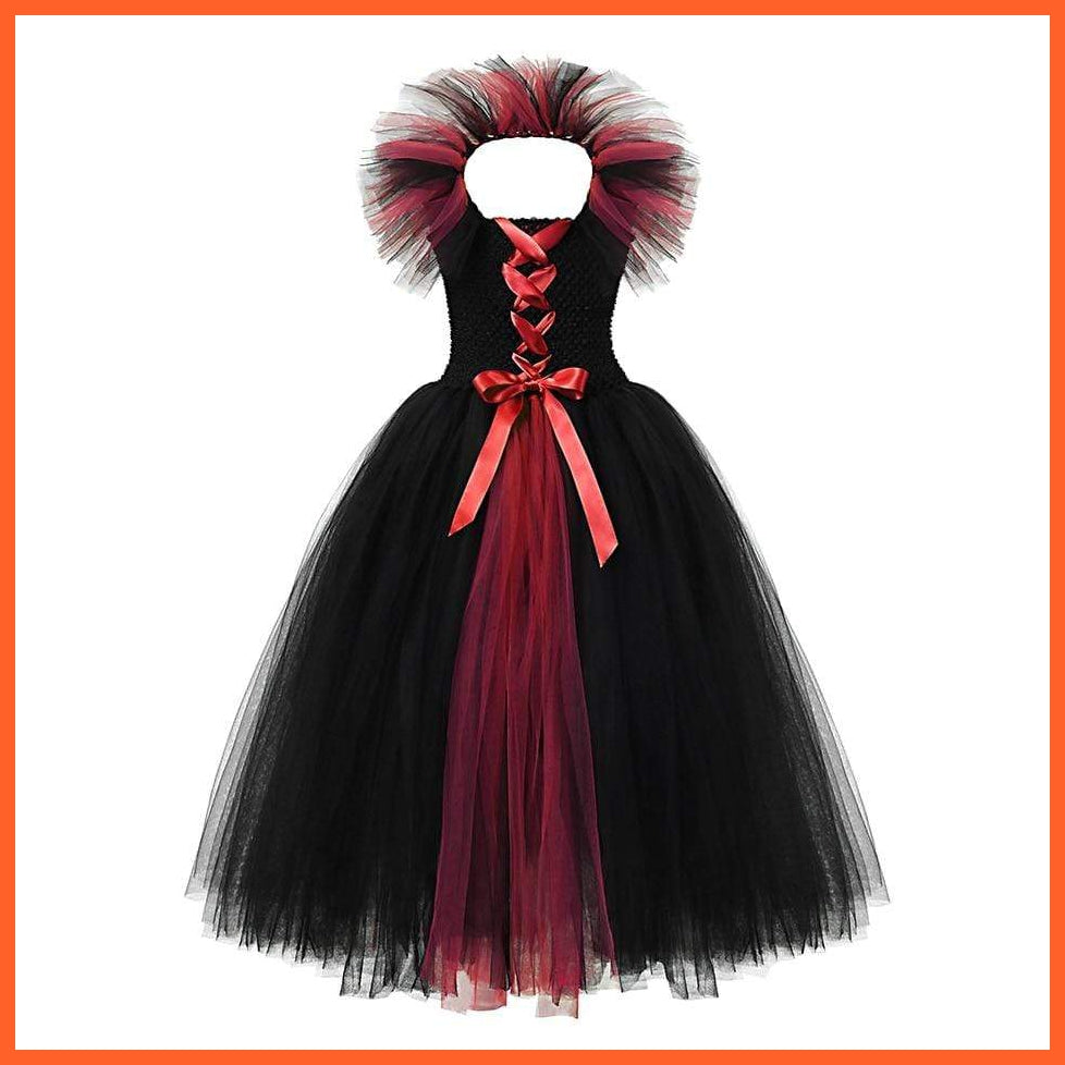 Gothic Evil Witch Princess Mesh Skirts With Horns Maleficent Costume For Girls | Halloween Witch Cosplay Outfits For Girls | whatagift.com.au.