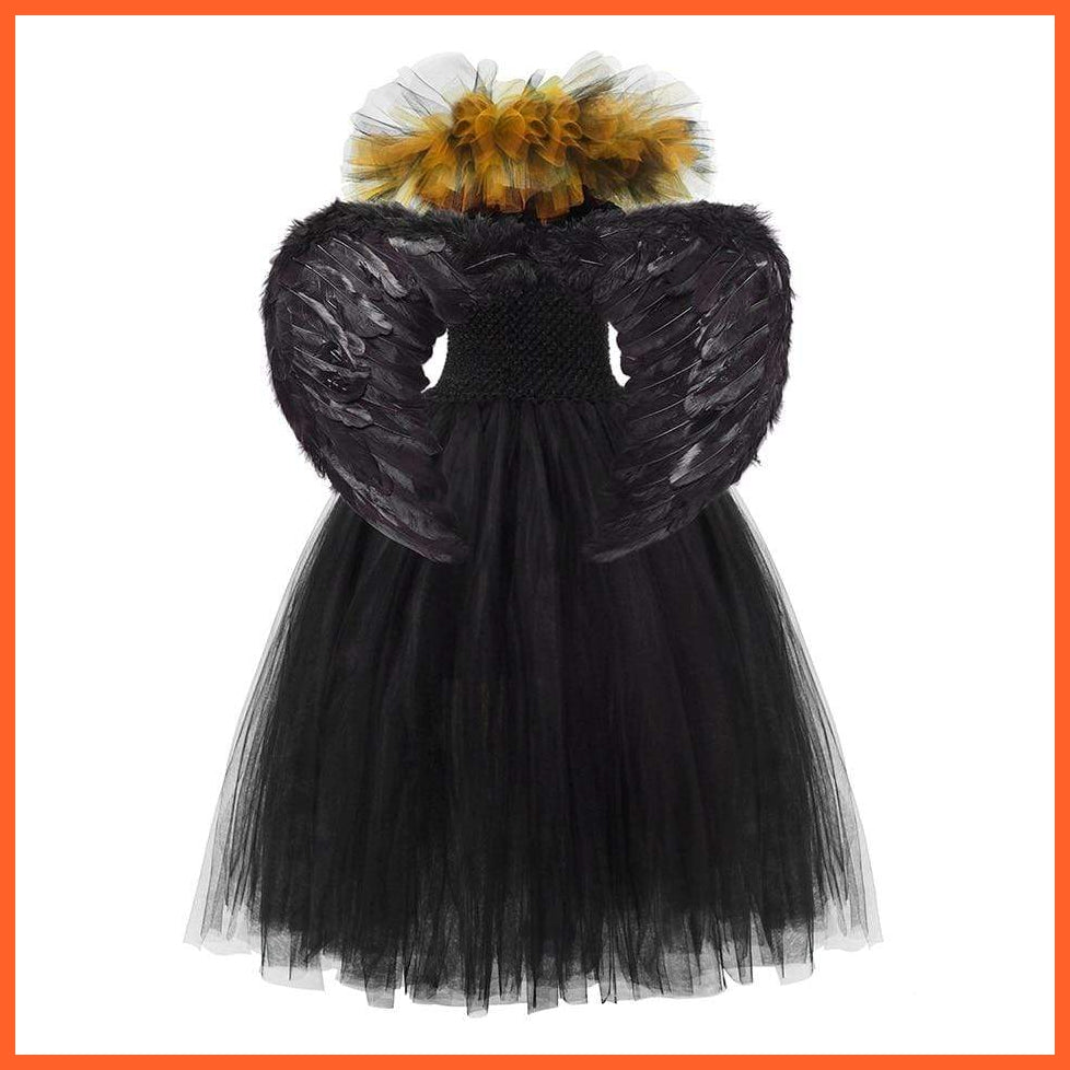 Gothic Evil Witch Princess Mesh Skirts With Horns Maleficent Costume For Girls | Halloween Witch Cosplay Outfits For Girls | whatagift.com.au.